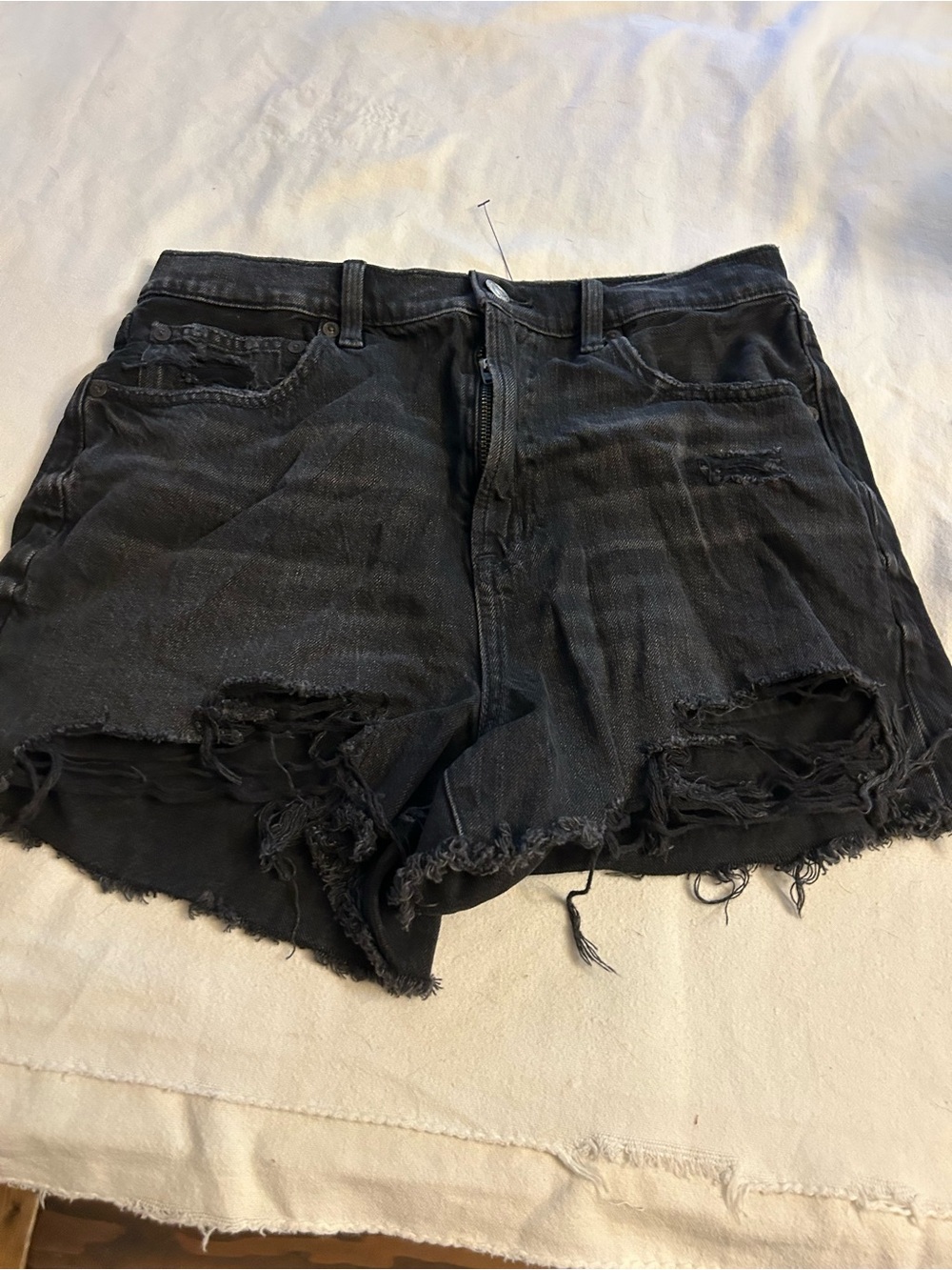 American Eagle Outfitters Black Distressed High-Rise Jean Shorts